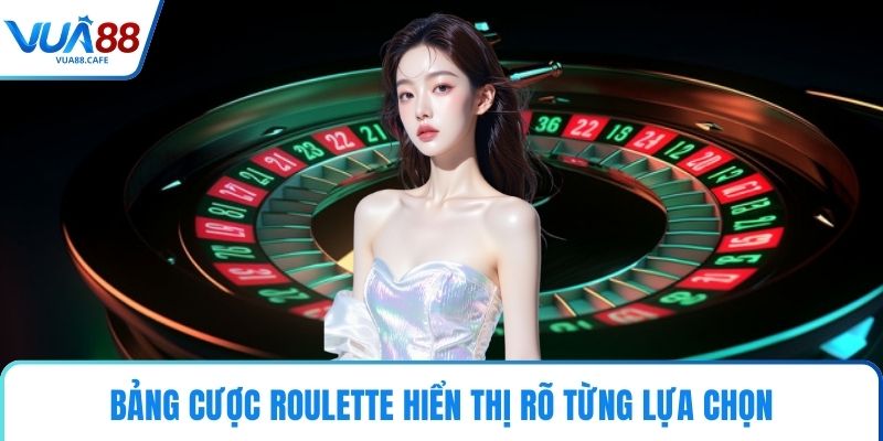 Bảng cược Roulette hiển thị rõ từng lựa chọn